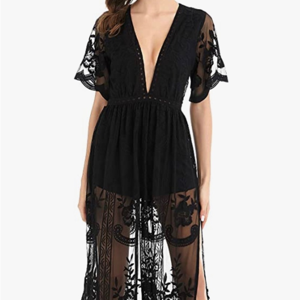 BOHO Deep V cut Black Dress size SMALL
